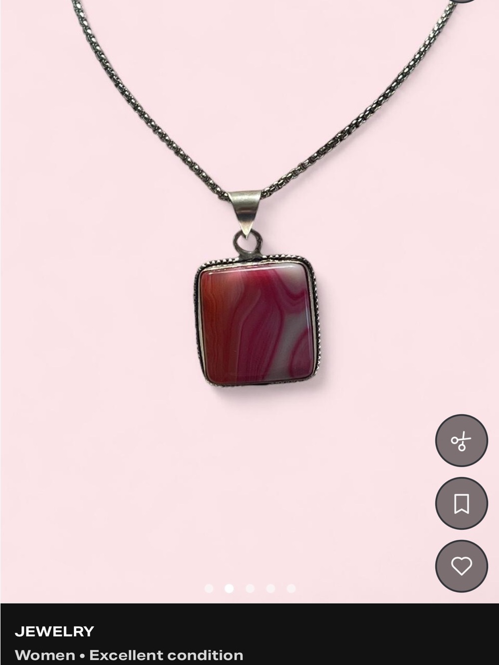 Square Agate Pendant Necklace in Burgundy and Pink